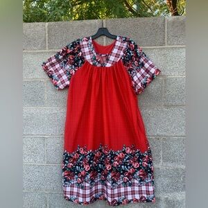 Anthony Richards Red Polkadot Gingham Floral Muumuu Night Gown House Dress Sz XL